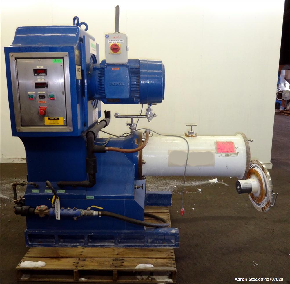 Used Netzsch Horizontal Media Mill, Model LMC60(E), Carbon Steel Jacketed Chamber, Porcelain Lined. Capacity 49.5 liters. Chamber approximately 11-3/4" diameter x 36" long with disc type agitator wit...