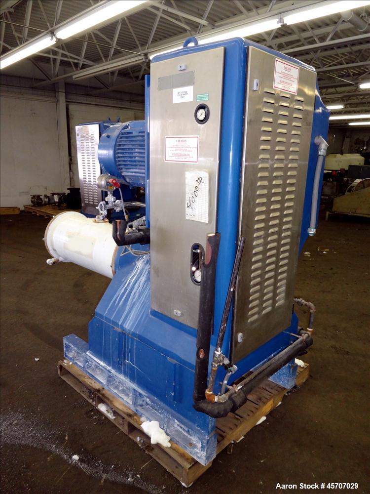 Used Netzsch Horizontal Media Mill, Model LMC60(E), Carbon Steel Jacketed Chamber, Porcelain Lined. Capacity 49.5 liters. Chamber approximately 11-3/4" diameter x 36" long with disc type agitator wit...