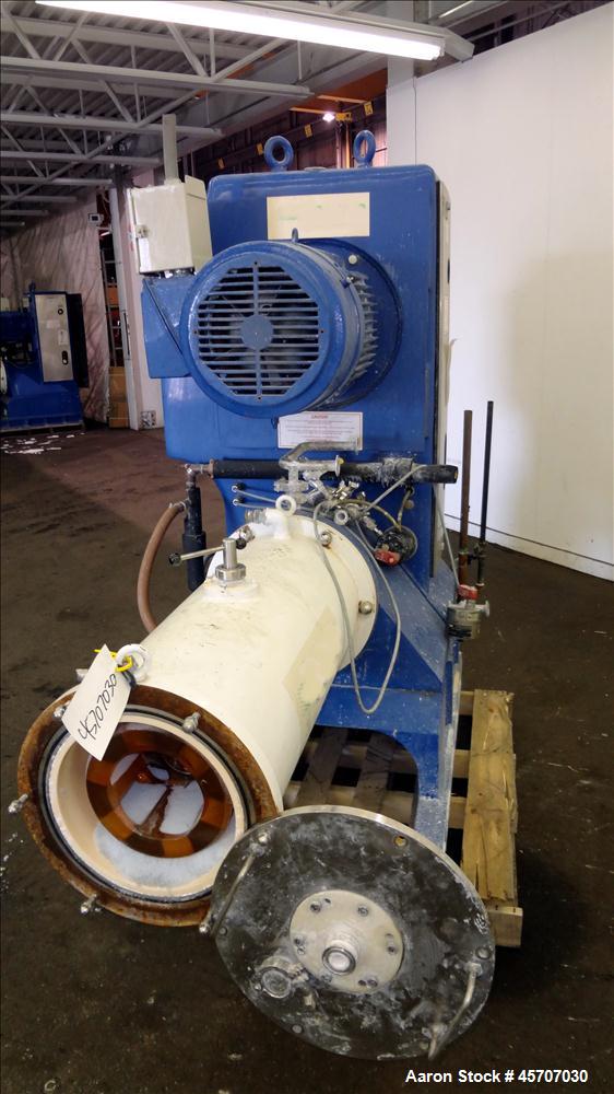 Used Netzsch Horizontal Media Mill, Model LMC60(E), Carbon Steel Jacketed Chamber, Porcelain Lined. Capacity 49.5 liters. Chamber approximately 11-3/4" diameter x 36" long with disc type agitator wit...