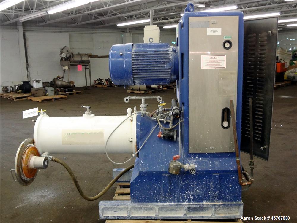 Used Netzsch Horizontal Media Mill, Model LMC60(E), Carbon Steel Jacketed Chamber, Porcelain Lined. Capacity 49.5 liters. Chamber approximately 11-3/4" diameter x 36" long with disc type agitator wit...