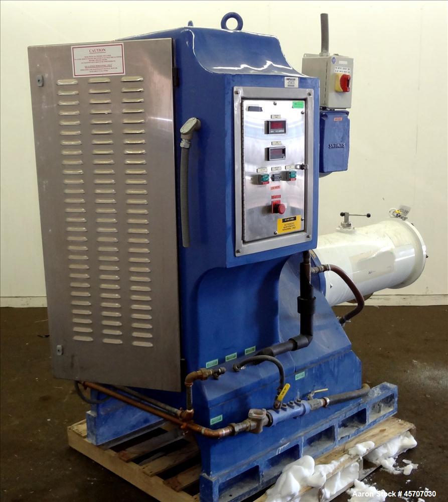 Used Netzsch Horizontal Media Mill, Model LMC60(E), Carbon Steel Jacketed Chamber, Porcelain Lined. Capacity 49.5 liters. Chamber approximately 11-3/4" diameter x 36" long with disc type agitator wit...