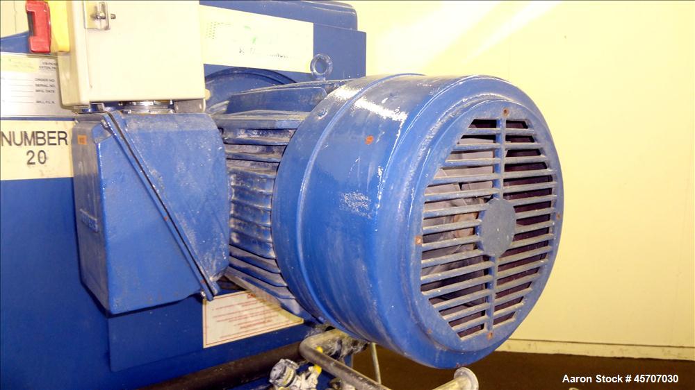 Used Netzsch Horizontal Media Mill, Model LMC60(E), Carbon Steel Jacketed Chamber, Porcelain Lined. Capacity 49.5 liters. Chamber approximately 11-3/4" diameter x 36" long with disc type agitator wit...