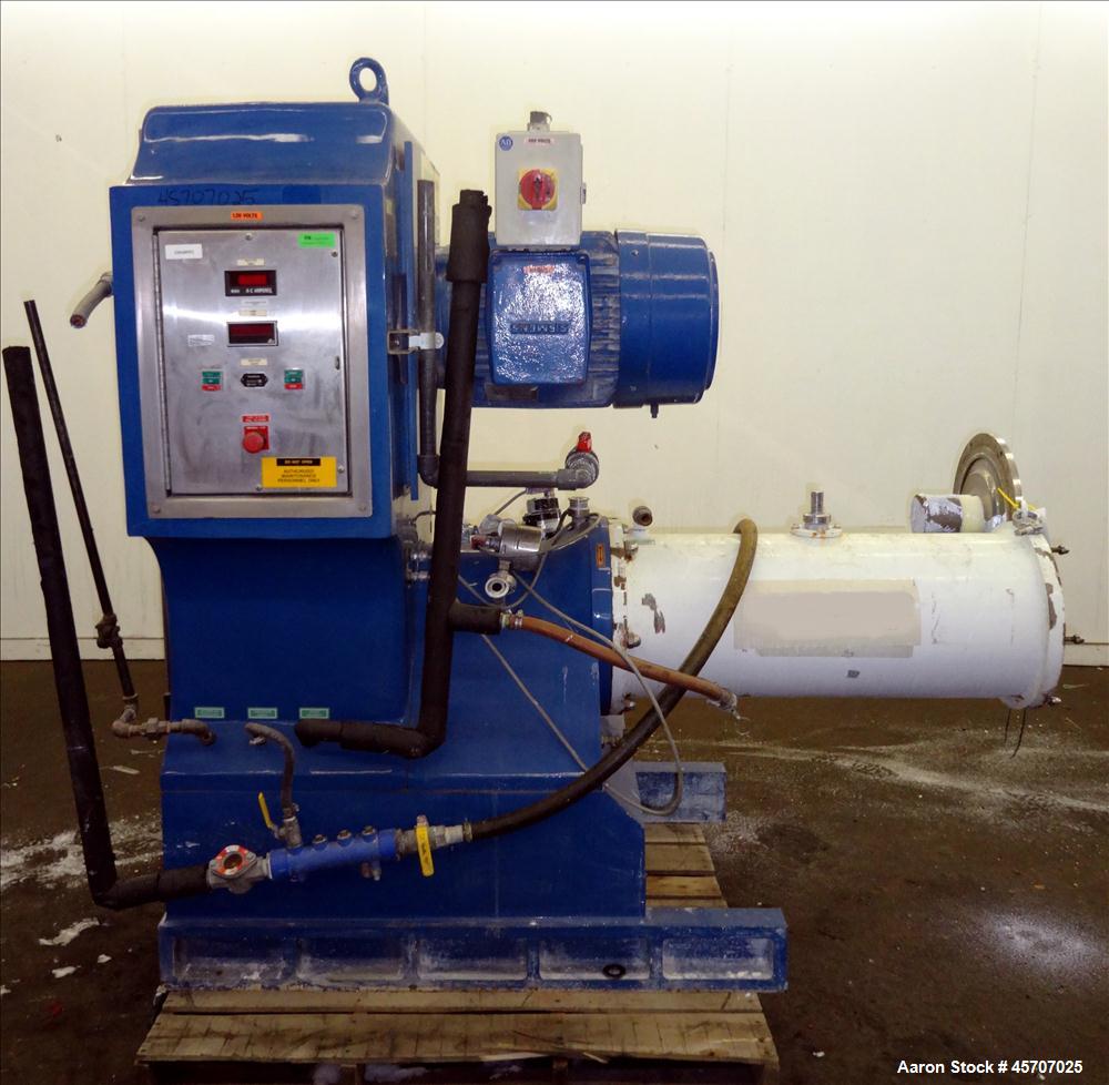 Used Netzsch Horizontal Media Mill, Model LMC60(X), Carbon Steel Jacketed Chamber, Porcelain Lined. Capacity 49.5 liters. Chamber approximately 11-3/4" diameter x 36" long with disc type agitator wit...