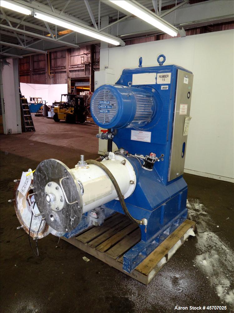 Used Netzsch Horizontal Media Mill, Model LMC60(X), Carbon Steel Jacketed Chamber, Porcelain Lined. Capacity 49.5 liters. Chamber approximately 11-3/4" diameter x 36" long with disc type agitator wit...