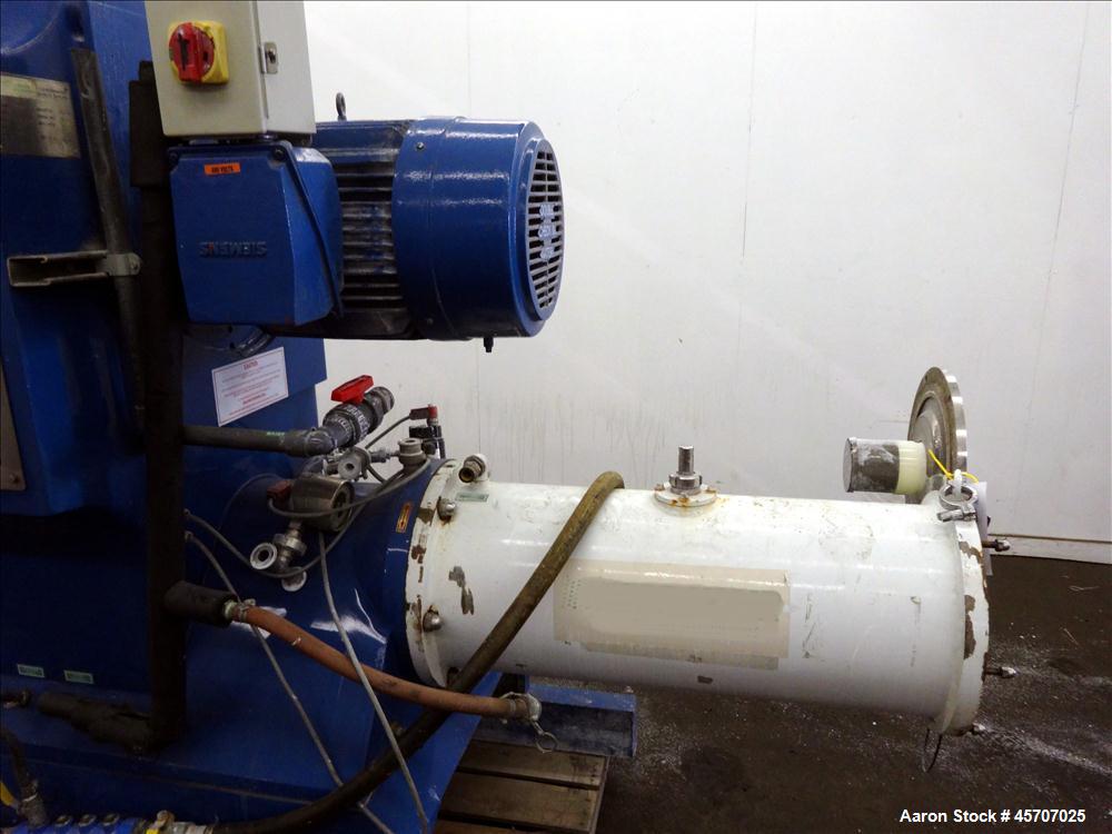 Used Netzsch Horizontal Media Mill, Model LMC60(X), Carbon Steel Jacketed Chamber, Porcelain Lined. Capacity 49.5 liters. Chamber approximately 11-3/4" diameter x 36" long with disc type agitator wit...