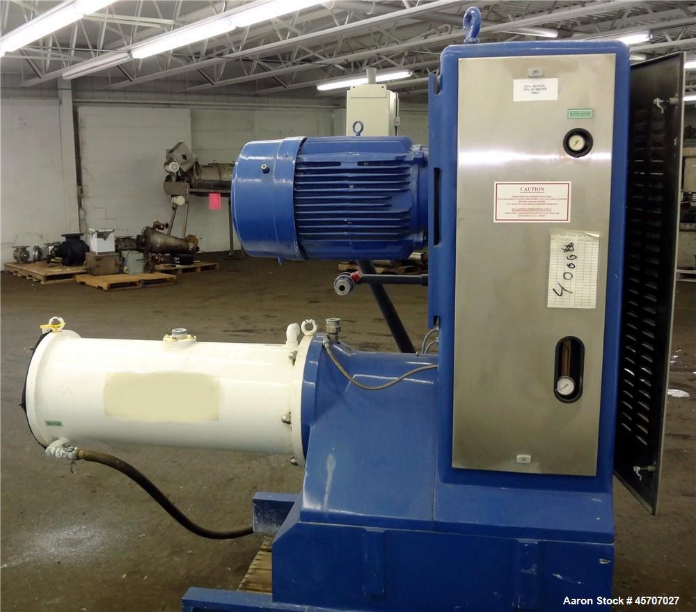 Used Netzsch Horizontal Media Mill, Model LMC60(X), Carbon Steel Jacketed Chamber, Porcelain Lined. Capacity 49.5 liters. Chamber approximately 11-3/4" diameter x 36" long, with no disks or separator...