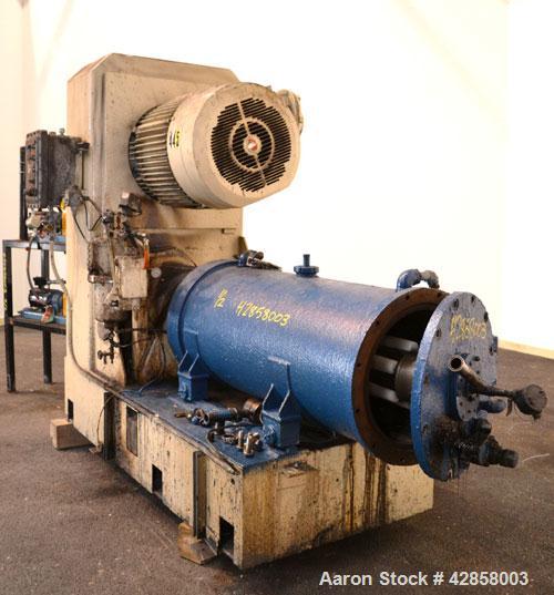 Used Netzsch Horizontal Media Mill, Model LME-200K, Type 574.77.08, Carbon Steel. Jacketed chamber capacity 59.9 gallon (227 liter). Throughput approximately 200-2000 liters per hour. Chamber approxi...
