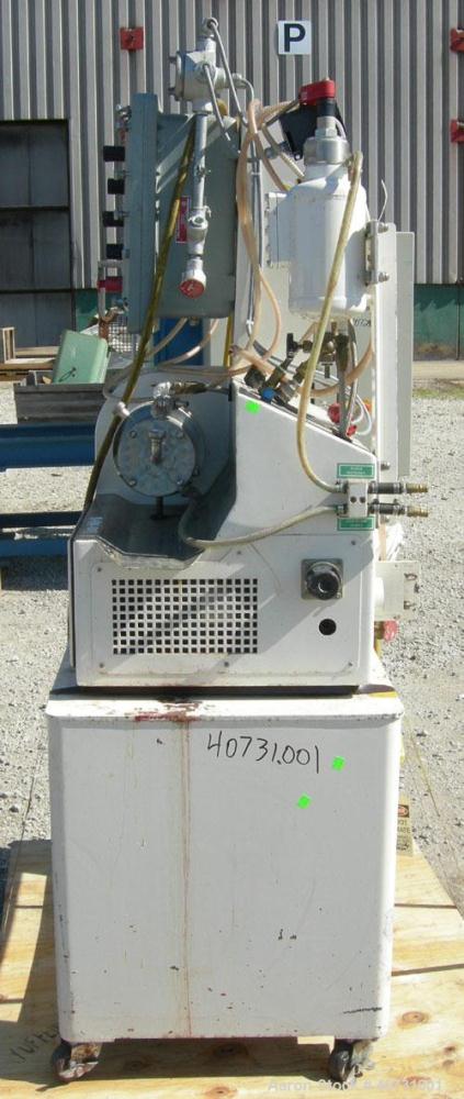 Used Netzsch Horizontal Media Mill, model LME1/LMJ05, type 574.01/506.01. Chrome lined chamber with stationary pins, approximately 3 7/8" diameter x 5" long, Hastelloy D jacket. 1.7/ .5 liter capacit...