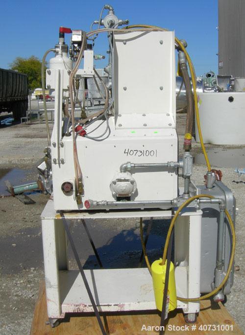 Used Netzsch Horizontal Media Mill, model LME1/LMJ05, type 574.01/506.01. Chrome lined chamber with stationary pins, approximately 3 7/8" diameter x 5" long, Hastelloy D jacket. 1.7/ .5 liter capacit...