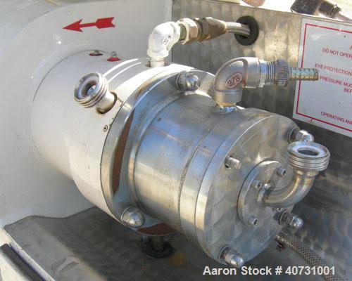 Used Netzsch Horizontal Media Mill, model LME1/LMJ05, type 574.01/506.01. Chrome lined chamber with stationary pins, approximately 3 7/8" diameter x 5" long, Hastelloy D jacket. 1.7/ .5 liter capacit...