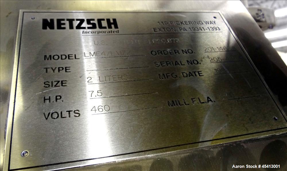 Used Stainless Steel Netzsch Small Horizontal Media Mill, Model LME4 / LMZ2