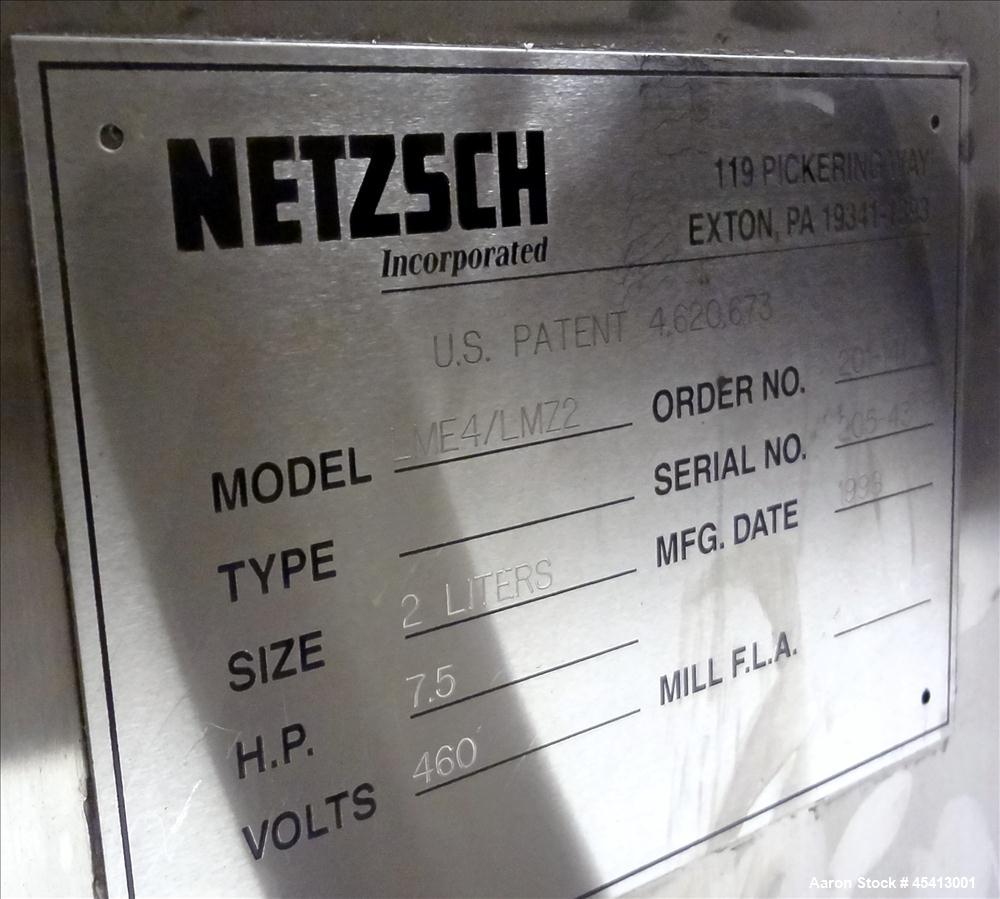 Used Stainless Steel Netzsch Small Horizontal Media Mill, Model LME4 / LMZ2