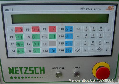 Used Netzsch Labstar Media Mill, Model LS-1, Type 993-06, .6 Liter Capacity.  Approximate 3 3/4" diameter, 316 stainless steel, chamber x approximately 4 11/16" deep.  1 1/2" inlet/outlet.  316 stain...