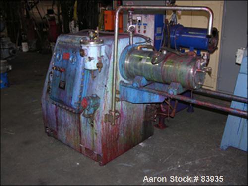 USED: Premier Horizontal Media Mill, model HP20. 20 liter capacity, stainless steel jacketed chamber, with pressure seal and oil pot, on base with 30 hp XP motor.