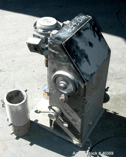 USED:Premier/Sussmeyer batch type media mill, model SME-11. Lab size, 0.2 gallon capacity. 2 jacketed cans 3-3/4" diameter x 9-3/4" deep. 1" end outlet. Driven by a 0.55 kw (3/4 hp) 3/60/220-380V/ 27...