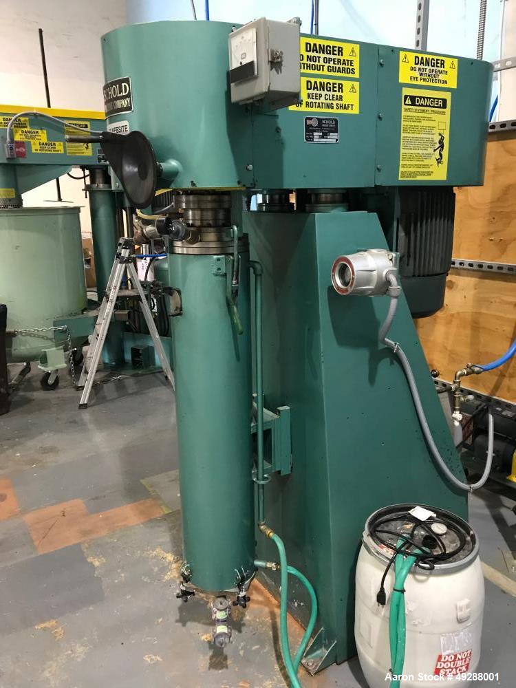 Used Schold Machine High Speed Vertical Media / Shot / Sand Mill. 30 hp motor. Max press. 125 lbs. Speed. 900/1800 rpm. Reported to be reconditioned.