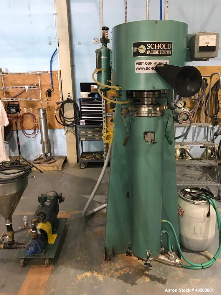 Used Schold Machine High Speed Vertical Media / Shot / Sand Mill. 30 hp motor. Max press. 125 lbs. Speed. 900/1800 rpm. Reported to be reconditioned.