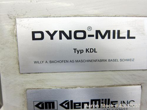 Used WAB Willy A. Bachofen Dyno-Mill, Model KDL, 316 Stainless Steel. Approximate capacity 0.3 to 0.6 liters. 3” Diameter x 6” deep jacketed chamber, no mixing rotor. Driven by an approximate 1.5kw, ...