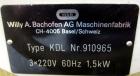 Used WAB Willy A. Bachofen Dyno-Mill, Model KDL, 316 Stainless Steel. Approximate capacity 0.3 to 0.6 liters. 3” Diameter x 6” deep jacketed chamber, no mixing rotor. Driven by an approximate 1.5kw, ...