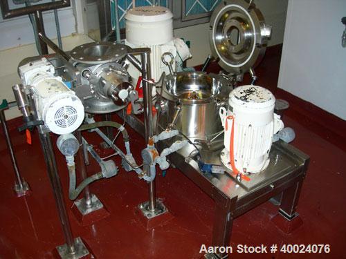 Used: Hosokawa Mikro classifier mill, model ACM10PSR11, 316 stainless steel. Rotor speed 6900 rpm, driven by a 15/10 hp motor, classifier speed 1000-4000 rpm, driven by a 2/3hp motor. Includes dust c...