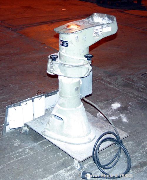 USED: Alpine Rotoplex vertical cutting mill, model A16/8, carbon steel. 10" x 9" x 3" deep chamber with (2) 3" wide bolt-on blade rotor, (2) bed blades. Approximate 3/8" diameter screen holes. Top fe...