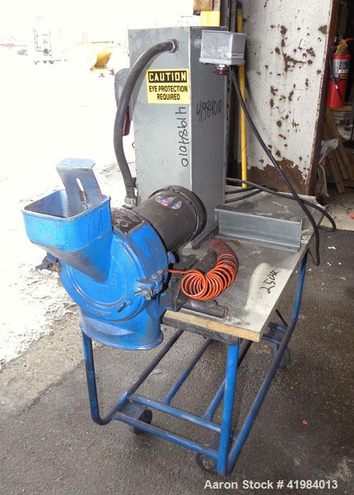 Used Gruendler Crusher & Pulverizer Axial Grinder/Hammer Mill, model “O”, carbon steel. Approximate 8" diameter x 3" deep chamber with (4) swinging stirrup hammers. Side hinged door with feed chute. ...