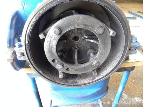 Used Gruendler Crusher & Pulverizer Axial Grinder/Hammer Mill, model “O”, carbon steel. Approximate 8" diameter x 3" deep chamber with (4) swinging stirrup hammers. Side hinged door with feed chute. ...