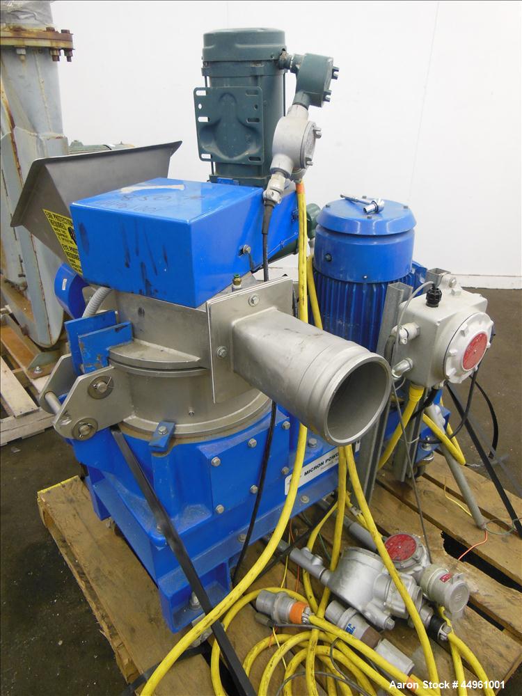 Used Hosokawa Micron Powder Systems ACM Air Classifying Mill, Model 10 ACM, 304 Stainless Steel. Approximate 11" diameter grinding chamber. Rotor driven by a 10 hp, 3/60/230/460 volt, 3500 rpm XP mot...