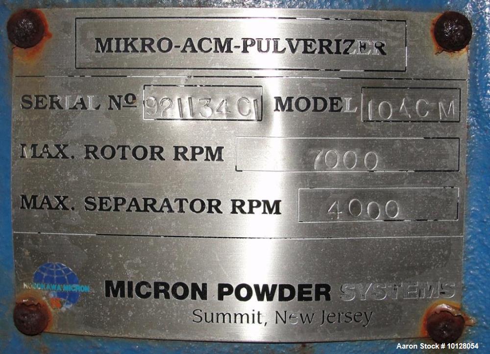Used- Hosokawa/Mikro Pulverizer Air Classifying Mill (ACM), Model 10ACM