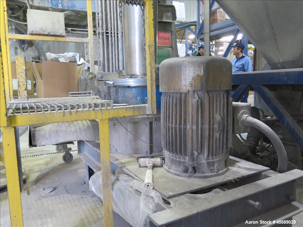 Used Hosokawa Mikropul Pulverizer, Model 30ACM.  Carbon Steel Construction.  Includes; Kemutec Sifter, Model K650, Cyclone, Mikro-Pulsaire Dust Collector, Schmalz Box Lifter, Toledo Scale and Control...