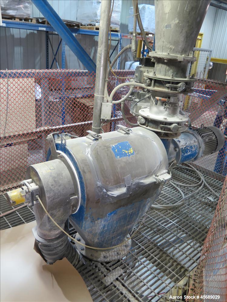 Used Hosokawa Mikropul Pulverizer, Model 30ACM.  Carbon Steel Construction.  Includes; Kemutec Sifter, Model K650, Cyclone, Mikro-Pulsaire Dust Collector, Schmalz Box Lifter, Toledo Scale and Control...
