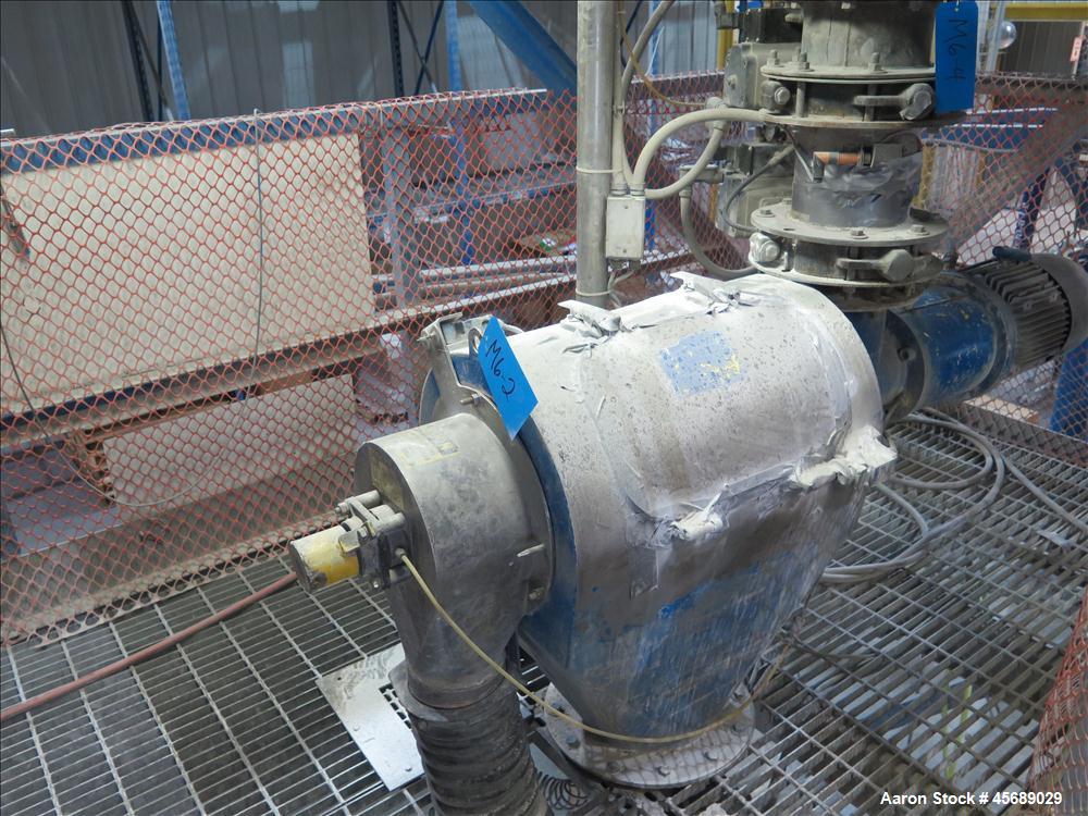 Used Hosokawa Mikropul Pulverizer, Model 30ACM.  Carbon Steel Construction.  Includes; Kemutec Sifter, Model K650, Cyclone, Mikro-Pulsaire Dust Collector, Schmalz Box Lifter, Toledo Scale and Control...