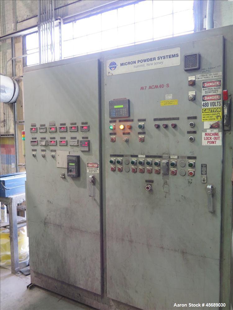 Used Hosokawa Mikropul Pulverizer, Model 40ACM.  Carbon Steel Construction.  Includes; AZO Sifter, Model E650, Cyclone, Mikro-Pulsaire Dust Collector, Schmalz Box Lifter, Toledo Scale and Control.  C...