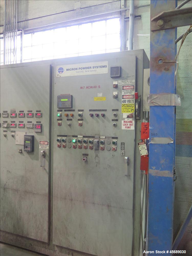 Used Hosokawa Mikropul Pulverizer, Model 40ACM.  Carbon Steel Construction.  Includes; AZO Sifter, Model E650, Cyclone, Mikro-Pulsaire Dust Collector, Schmalz Box Lifter, Toledo Scale and Control.  C...