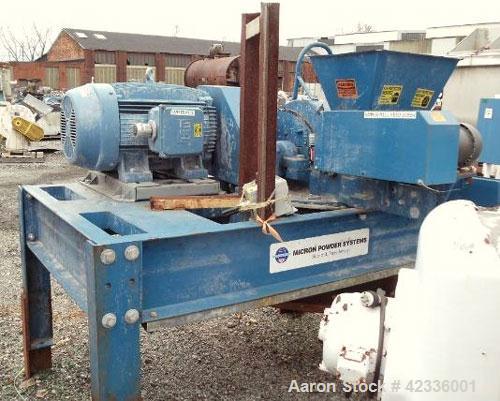 Used Hosokawa Micron Pulverizer, Model 4TH, Carbon Steel. Triple horizontal screw feeder with motor, 100 hp main drive, 3450 rpm rotor speed, triple horizontal screw feeder with .75 hp feeder drive, ...