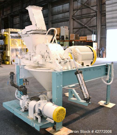 Used Mikro Pulverizer Hammer Mill, Model 4TH, Carbon Steel. 20" Diameter x 12" wide rotor with 4 rows swinging stirrup hammers. Top feed hopper with a triple screw feed, driven by a 2 hp, 3/60/460 vo...