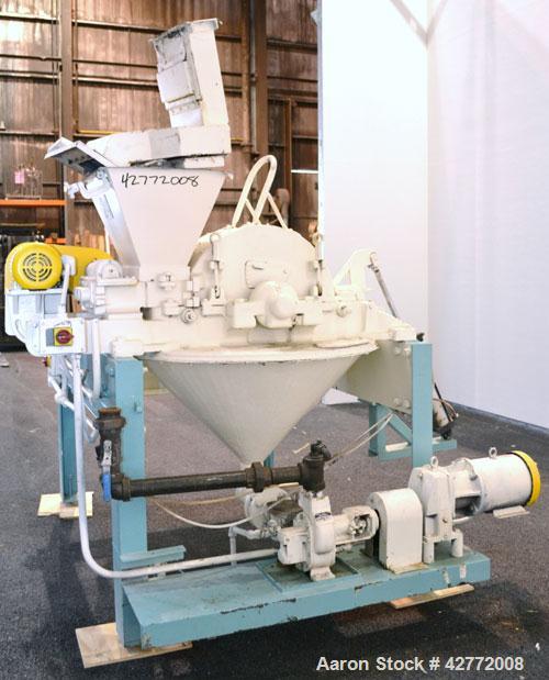 Used Mikro Pulverizer Hammer Mill, Model 4TH, Carbon Steel. 20" Diameter x 12" wide rotor with 4 rows swinging stirrup hammers. Top feed hopper with a triple screw feed, driven by a 2 hp, 3/60/460 vo...