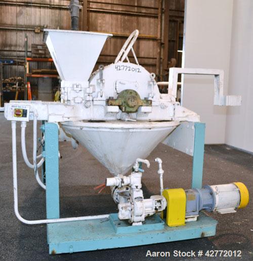 Used Mikro Pulverizer Hammer Mill, Model 4TH, Carbon Steel. 20" Diameter x 12" wide rotor with 4 rows swinging stirrup hammers. Top gravity feed hopper, bottom screen. Bottom discharge hopper with a ...