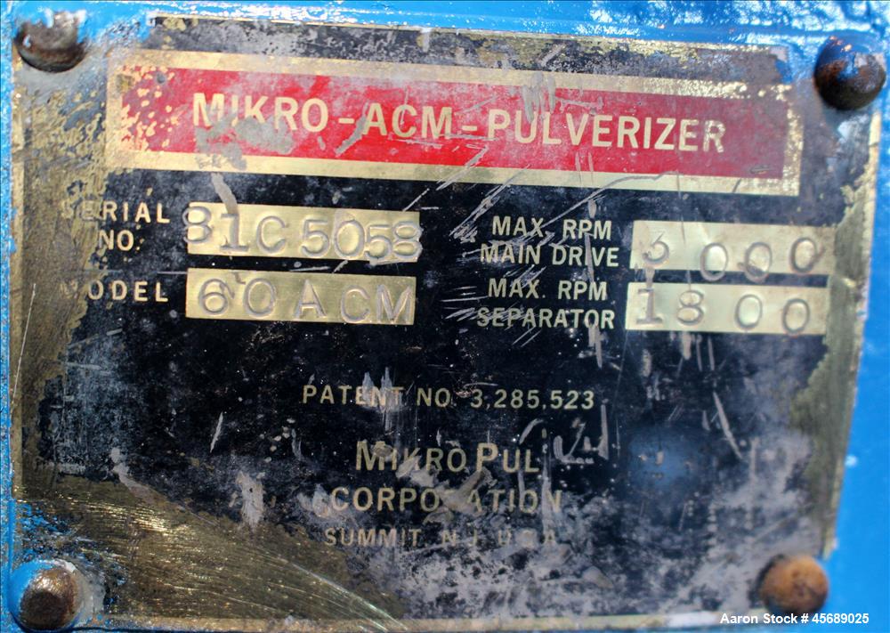 Used Hosokawa Mikropul Pulverizer, Model 60ACM