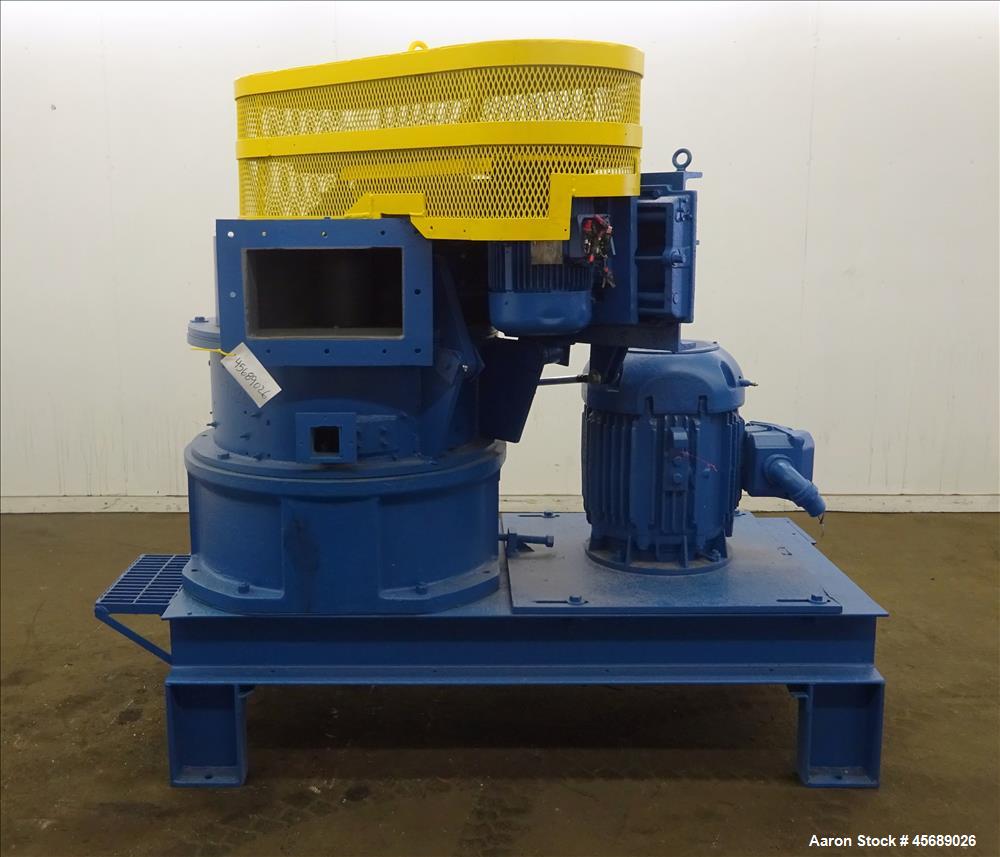 Used Hosokawa Mikropul Pulverizer, Model 60ACM, Carbon Steel. Approximate 31-1/2" diameter rotor. Driven by a 75hp, 3/60/230/460 volt, 1770 rpm motor. Separator driven by a 10hp, 3/60/230/460 volt, 1...