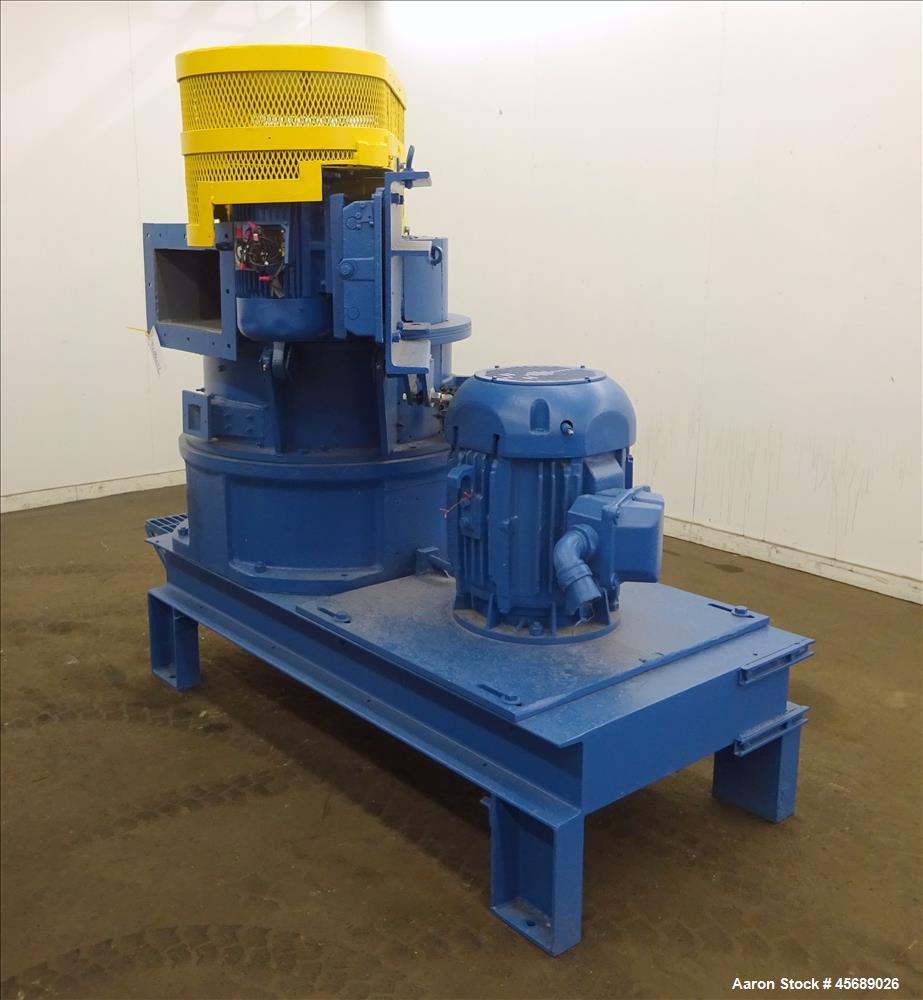 Used Hosokawa Mikropul Pulverizer, Model 60ACM, Carbon Steel. Approximate 31-1/2" diameter rotor. Driven by a 75hp, 3/60/230/460 volt, 1770 rpm motor. Separator driven by a 10hp, 3/60/230/460 volt, 1...