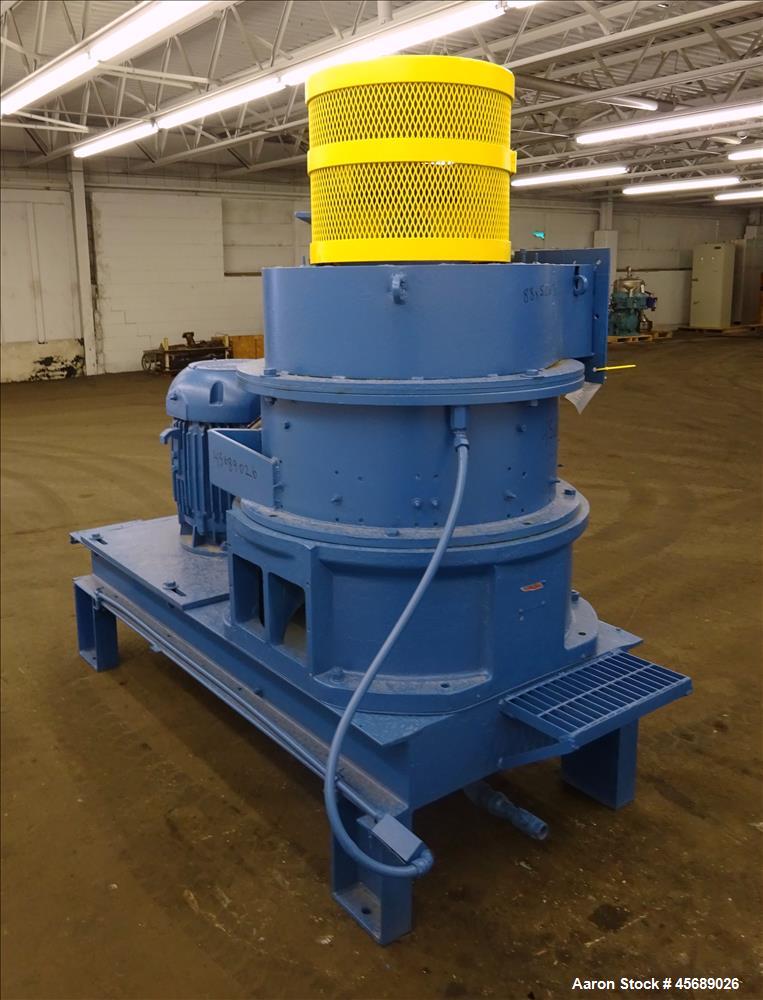 Used Hosokawa Mikropul Pulverizer, Model 60ACM, Carbon Steel. Approximate 31-1/2" diameter rotor. Driven by a 75hp, 3/60/230/460 volt, 1770 rpm motor. Separator driven by a 10hp, 3/60/230/460 volt, 1...