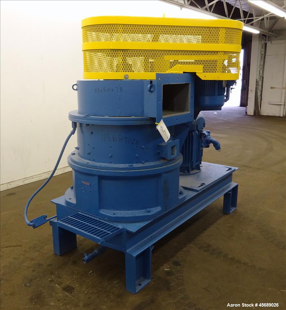 Used Hosokawa Mikropul Pulverizer, Model 60ACM, Carbon Steel. Approximate 31-1/2" diameter rotor. Driven by a 75hp, 3/60/230/460 volt, 1770 rpm motor. Separator driven by a 10hp, 3/60/230/460 volt, 1...