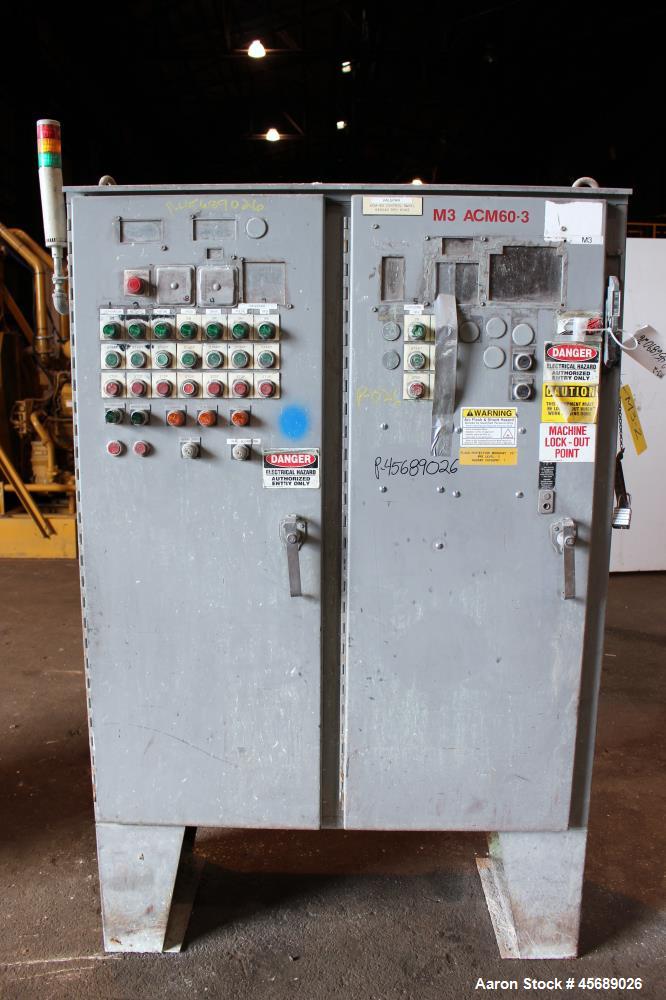 Used Hosokawa Mikropul Pulverizer, Model 60ACM, Carbon Steel. Approximate 31-1/2" diameter rotor. Driven by a 75hp, 3/60/230/460 volt, 1770 rpm motor. Separator driven by a 10hp, 3/60/230/460 volt, 1...
