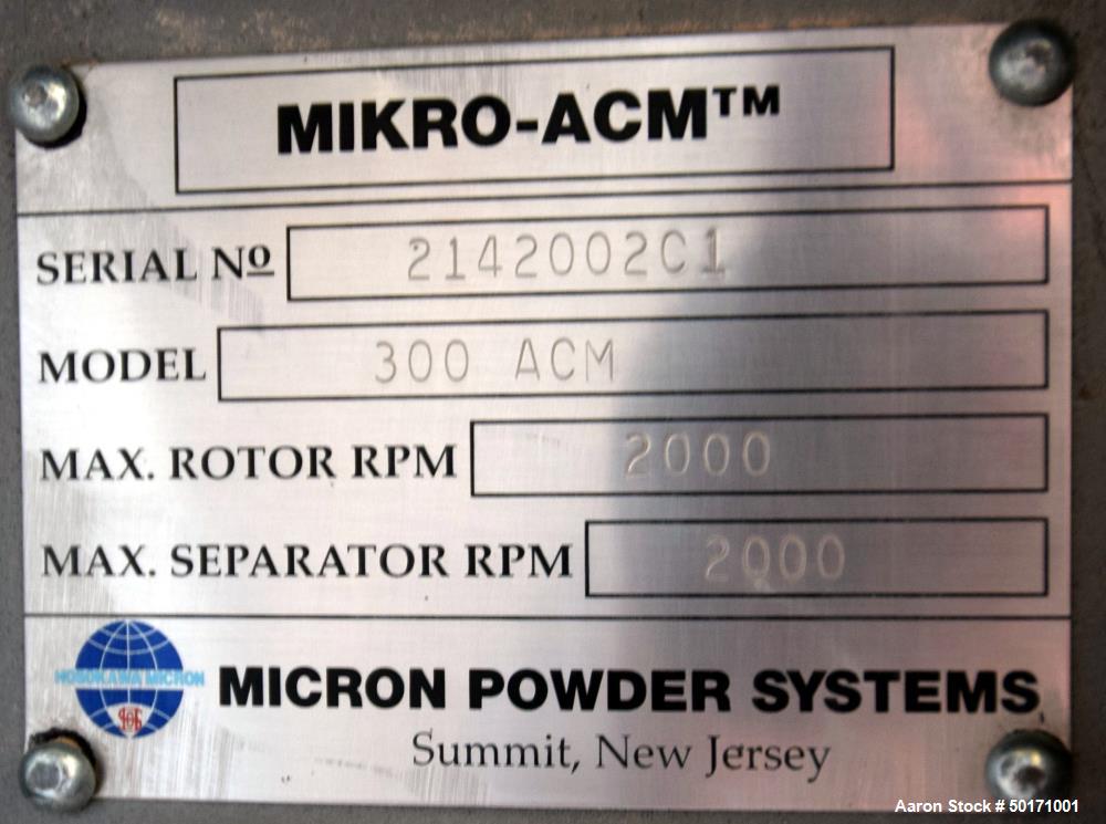 Used- Hosokawa Micron Powder Systems Air Classifying Mill, Model Mikro-ACM 300.