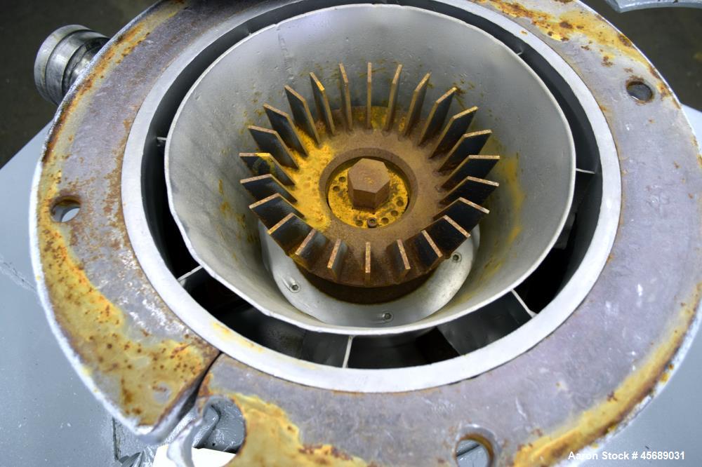 Used Kemutec PPS Air Classifying Mill, Model 2 CMT, Carbon Steel. Approximate 13" diameter grinding chamber. Rotor driven by a 10hp, 3/60/208-230/460 volt, 3500 rpm motor, classifier wheel driven by ...