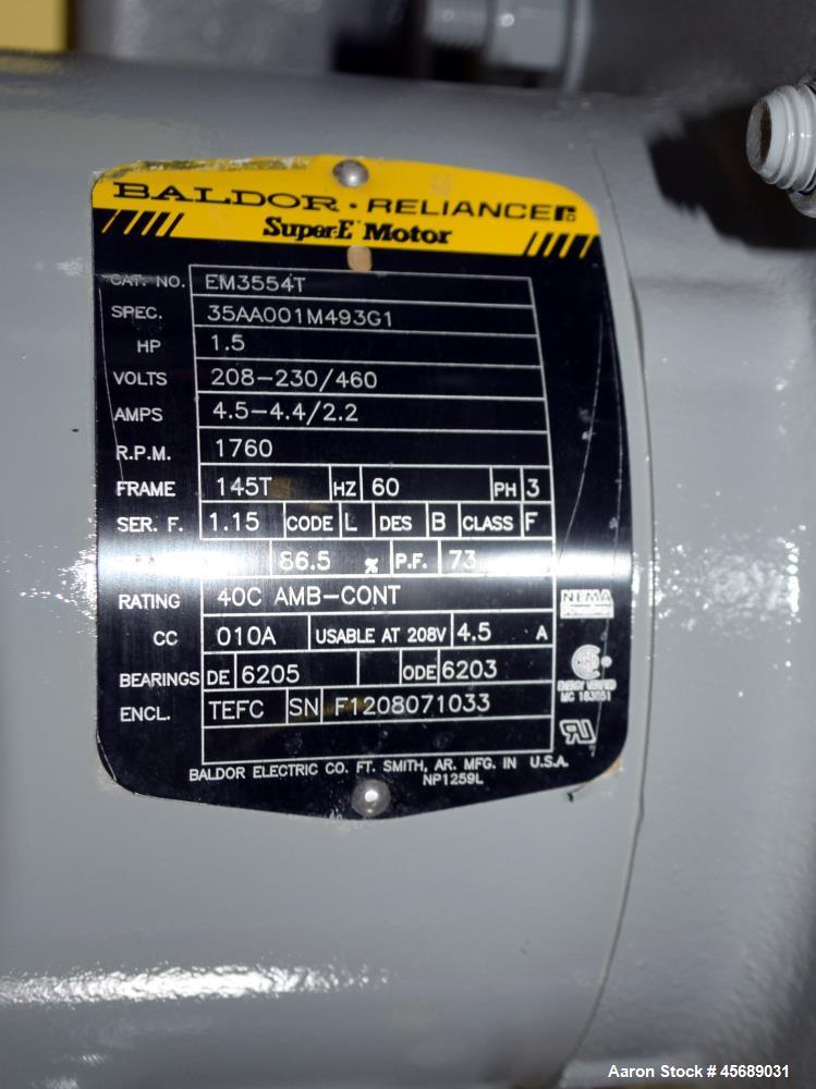 Used Kemutec PPS Air Classifying Mill, Model 2 CMT, Carbon Steel. Approximate 13" diameter grinding chamber. Rotor driven by a 10hp, 3/60/208-230/460 volt, 3500 rpm motor, classifier wheel driven by ...