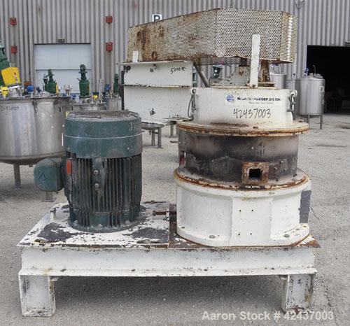 Used Mikro Air Classifying Mill, Model 60ACM, Carbon Steel. Approximate 30’’ diameter grinding chamber. Maximum rotor speed 3000 rpm, driven by a 100 hp, 3/60/460 volt, 1750 rpm motor. Top mounted se...