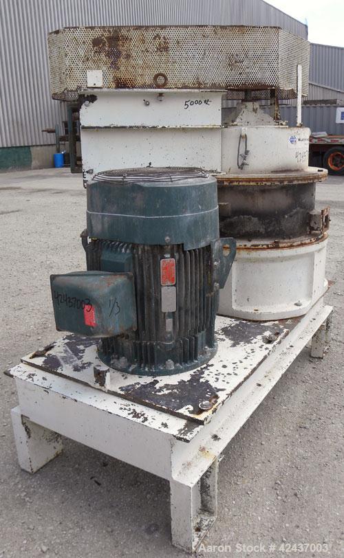 Used Mikro Air Classifying Mill, Model 60ACM, Carbon Steel. Approximate 30’’ diameter grinding chamber. Maximum rotor speed 3000 rpm, driven by a 100 hp, 3/60/460 volt, 1750 rpm motor. Top mounted se...