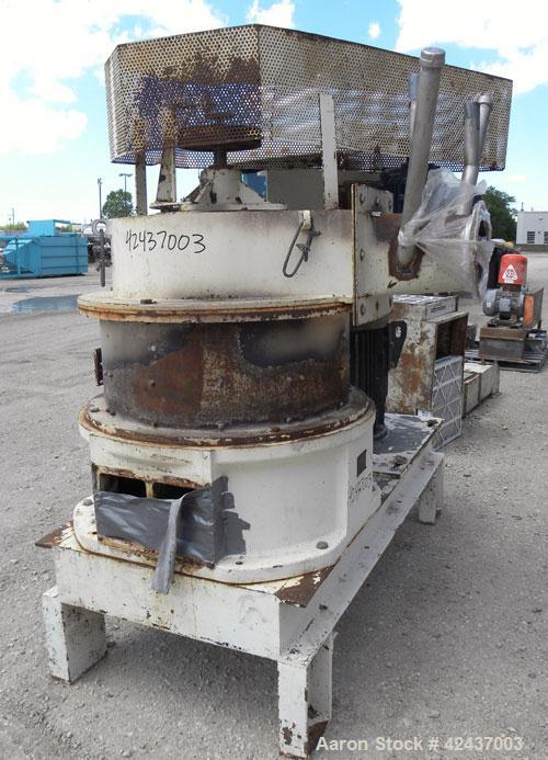 Used Mikro Air Classifying Mill, Model 60ACM, Carbon Steel. Approximate 30’’ diameter grinding chamber. Maximum rotor speed 3000 rpm, driven by a 100 hp, 3/60/460 volt, 1750 rpm motor. Top mounted se...
